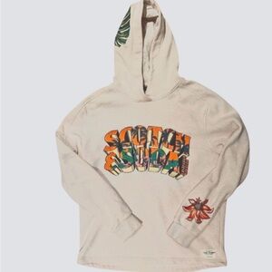 Scotch & Soda Off-White Hoodie with Embroidered Tropical Logo- XL